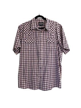 Gibson Trading Co. Mens XL Plaid Short Sleeve Snap Western Shirt Cotton Blend Or